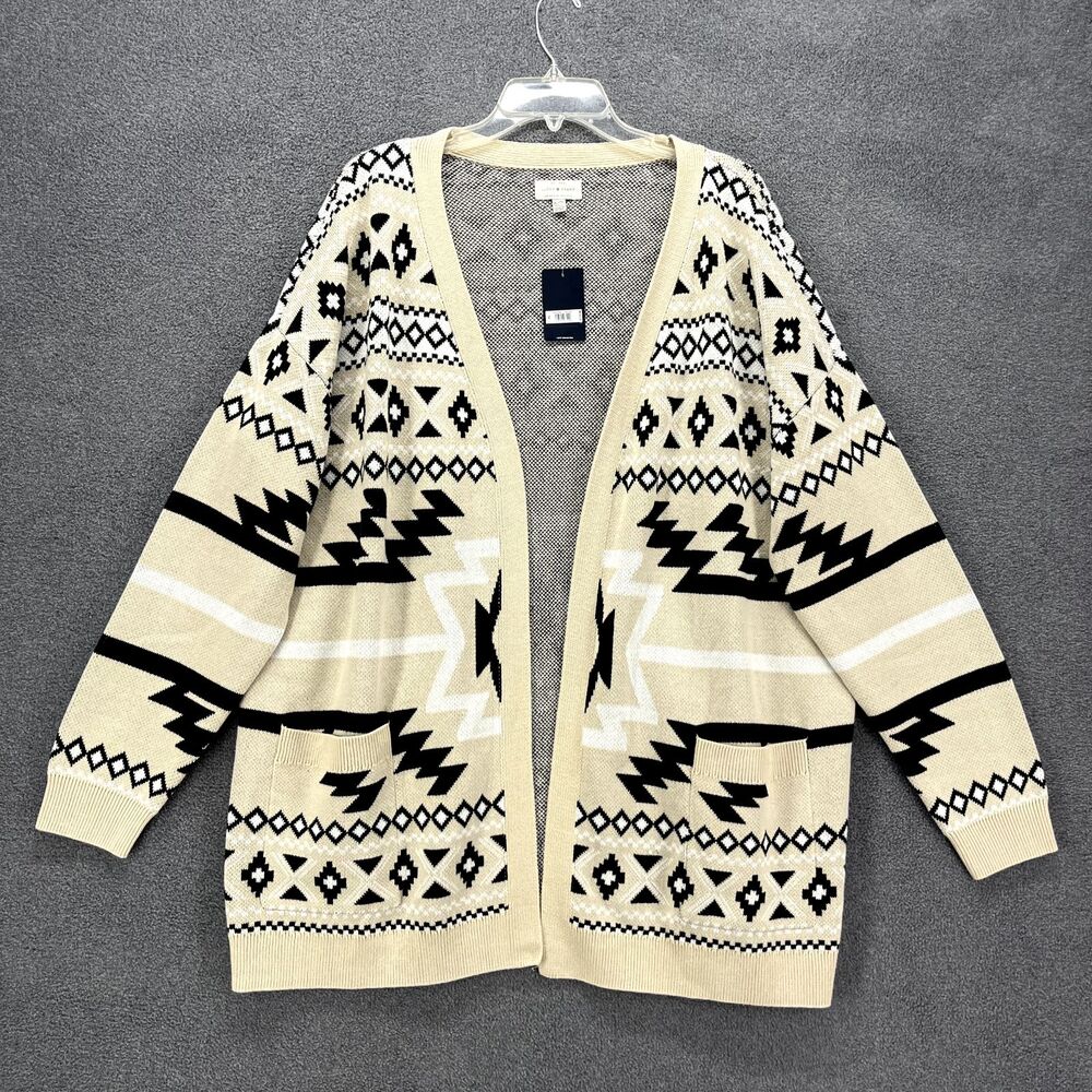 Lucky Brand Sweater Womens XL Extra Large Open Front‎ Cardigan Aztec pocket